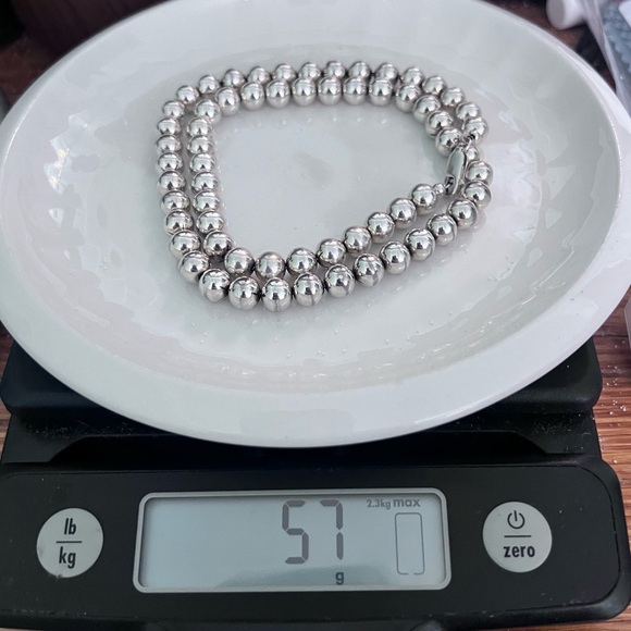 Elegant 925 Italy 9.5” Silver 8mm 57g Beaded Necklace - Picture 5 of 6